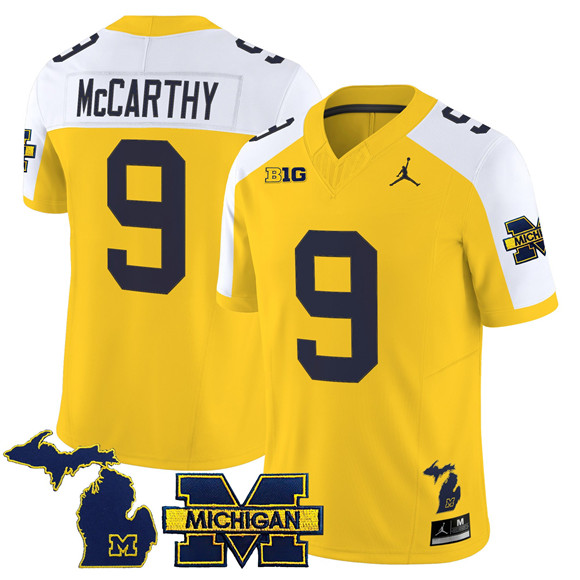 Men's Michigan Wolverines #9 J.J. McCarthy Maize Alternate F.U.S.E. 2025 Vapor Limited Stitched Football Jersey